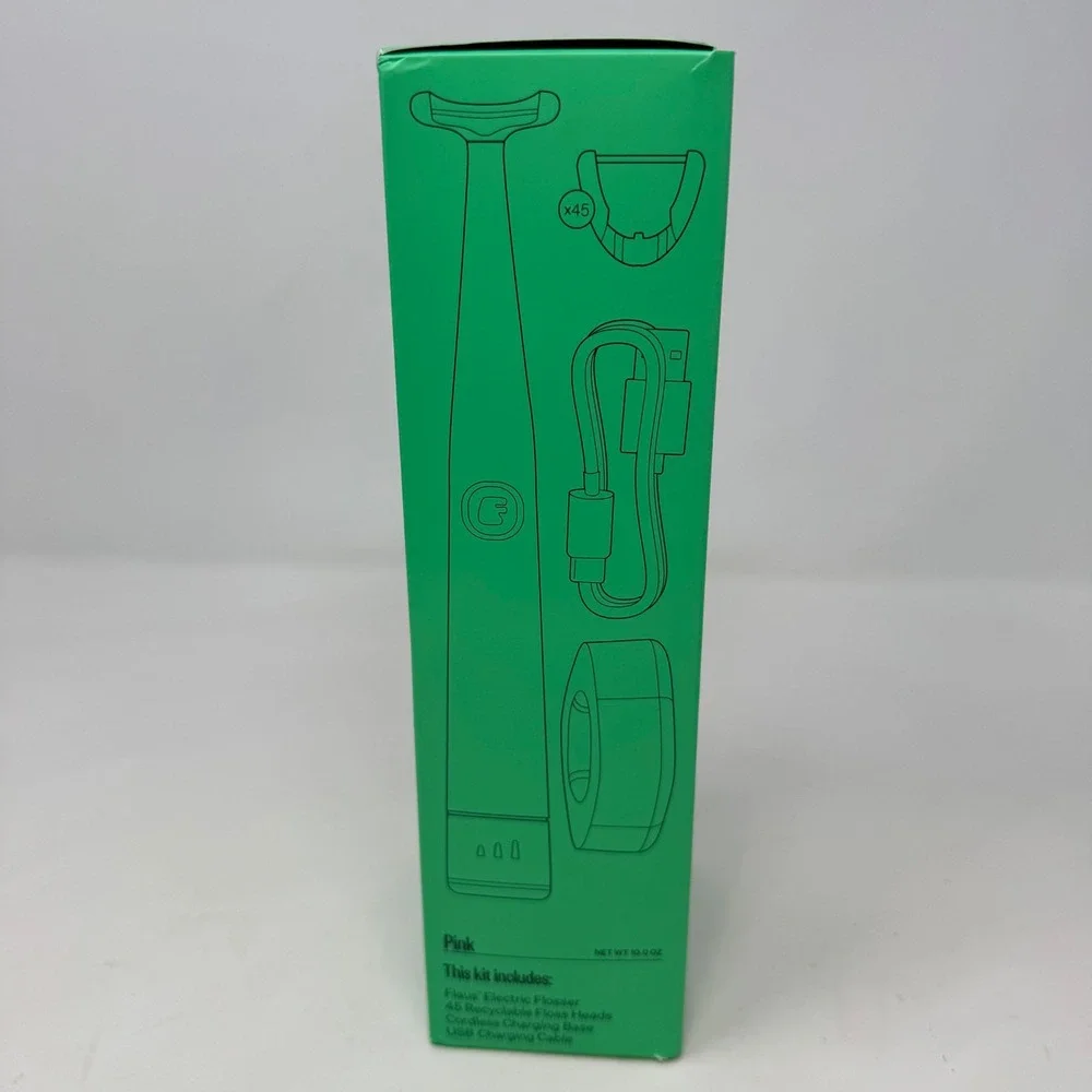 Flaus Electric Flosser Pink Starter Kit with 90ct Refill Heads and Mirror Mount